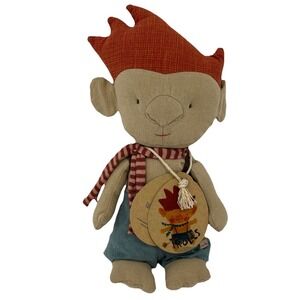Maileg 12" Plush Cotton Linen Troll Doll with Scarf Tags Attached Linen Denmark